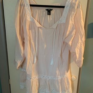 Blush Pink Boho H&M Tunic Top with Lace Insets